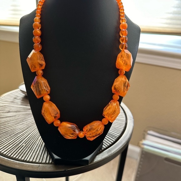 Charming Charlie Orange necklace with octagon shaped faux resin stone 18 - 20” - Picture 3 of 4
